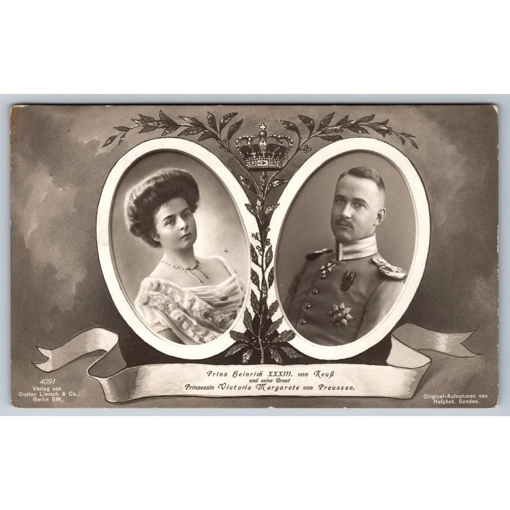 1907 German Royal Wedding Postcard Prince Heinrich XXXIII Reuss Princess‎